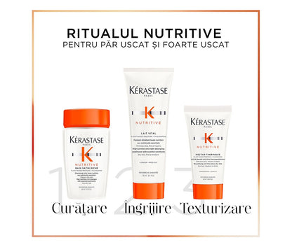 Kérastase Nutritive hajpakoló száraz hajra — Bain Satin Riche + Lait Vital + Nectar Thermique 80+75+50ml