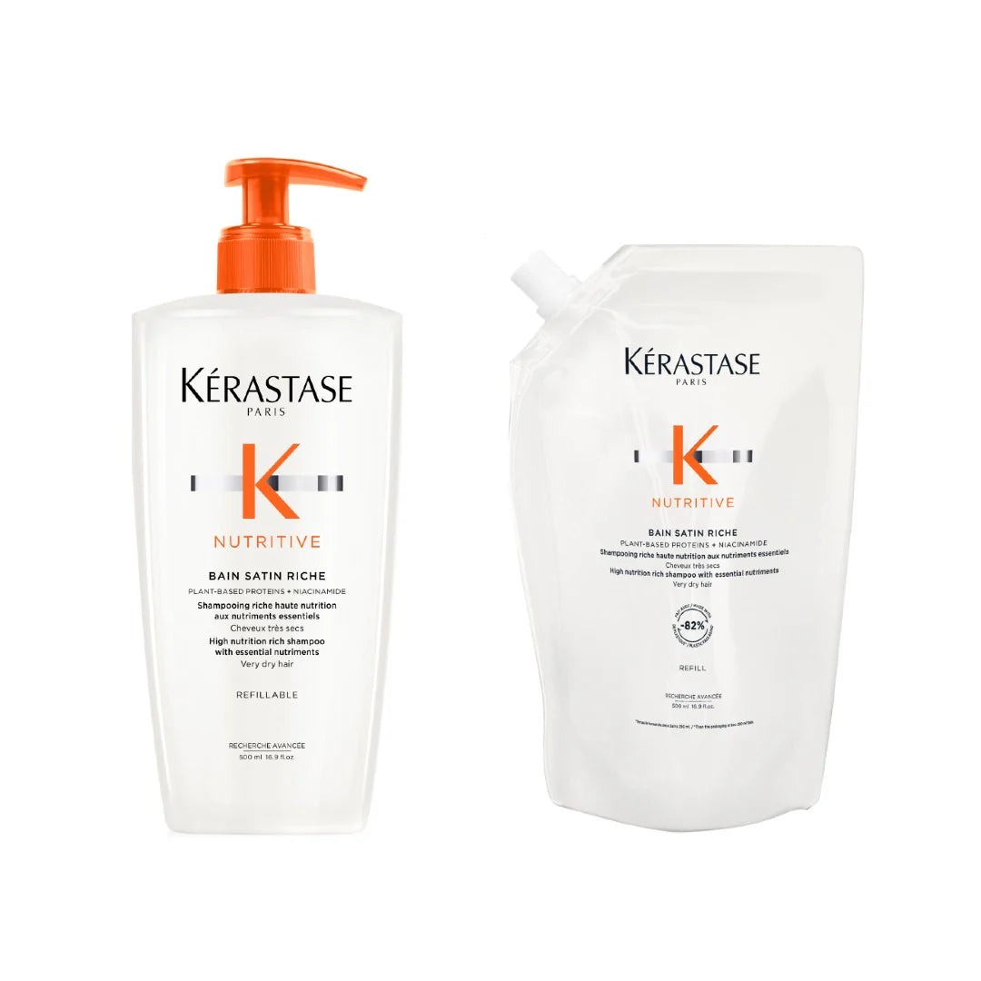 Kérastase Nutritive Bain Satin Riche utántölthető, intenzív tápláló sampon nagyon száraz hajra 500ml + utántöltő 500ml