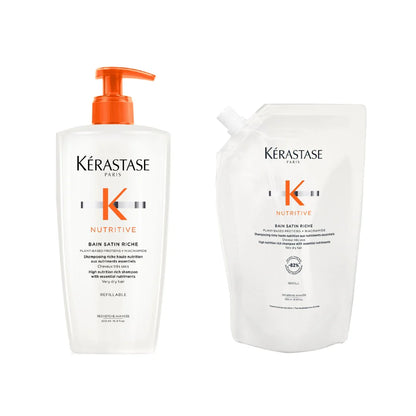 Kérastase Nutritive Bain Satin Riche utántölthető, intenzív tápláló sampon nagyon száraz hajra 500ml + utántöltő 500ml