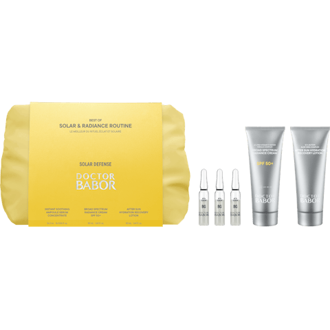BABOR Solar & Radiance SPF50+ napvédő és ragyogás fokozó szett, Teljes körű arcápolás napfénynek kitett bőrre